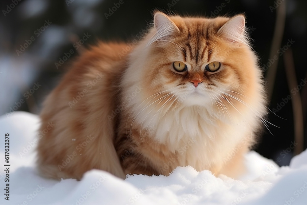 a cute fat cat in the snow