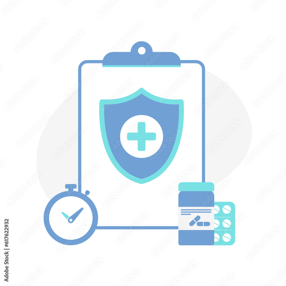 Obraz premium Health insurance and prescription concept. Secure your health with trustworthy insurance and medical prescriptions. Patient reviews document carefully. Illustration isolated on white background