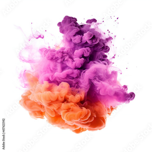Pink purple and orange smoke bombs colorful, isolate on white background generative AI
