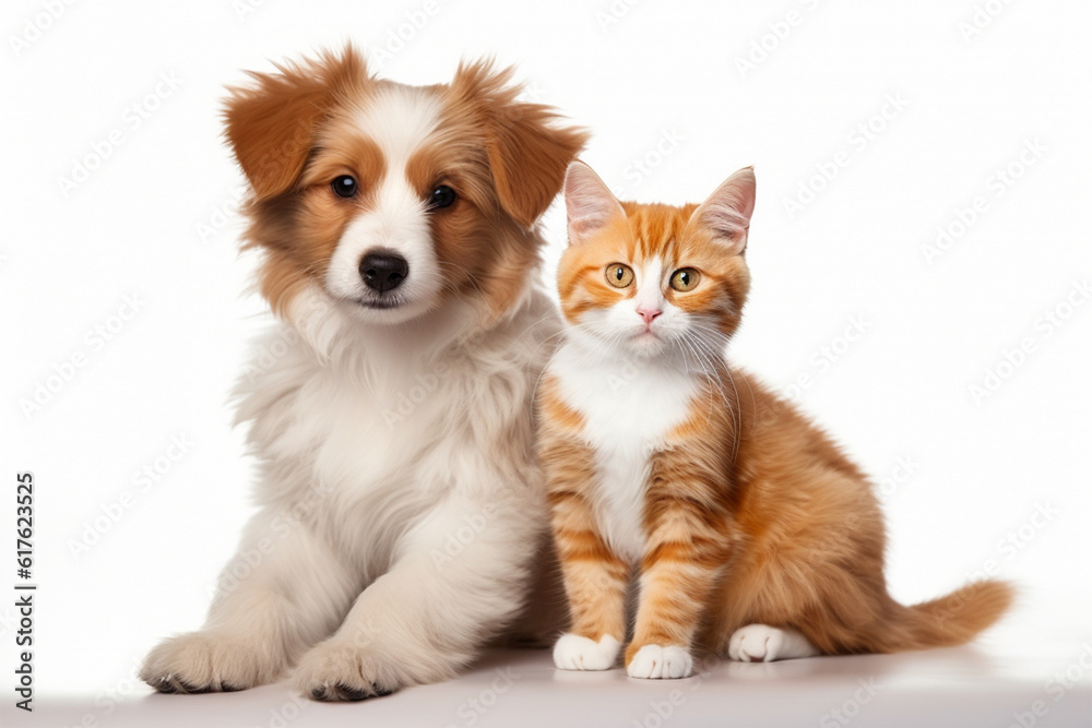 a cute dog and cat sitting together