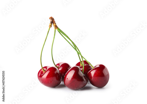 Many sweet cherries on white background