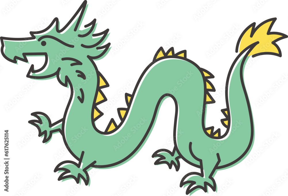 Fototapeta premium ポップなドラゴンのイラスト アウトライン