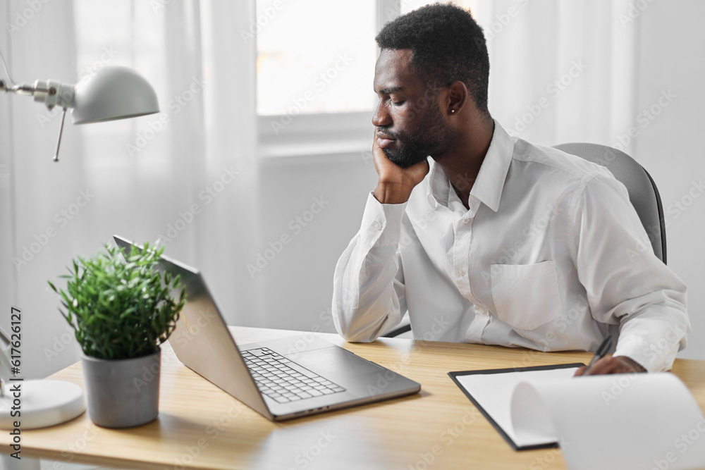 man american computer education freelancer career online office student african laptop job