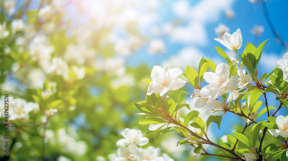 Beautiful blurred spring background nature with blooming glade Gardenia,Daisy,Jasmine,Rose, trees and blue sky on a sunny day. Beautiful blurred spring background nature with blooming glade Gardenia,Daisy,Jasmine,Rose, trees and blue sky on a sunny day.