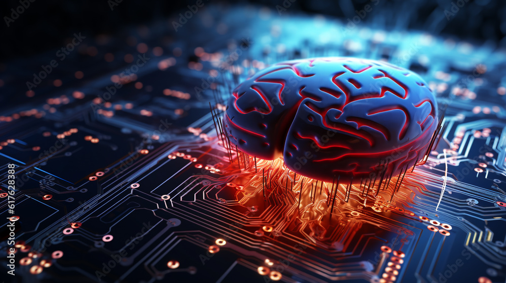 Step into a realistic illustration where the AI brain battles against ...