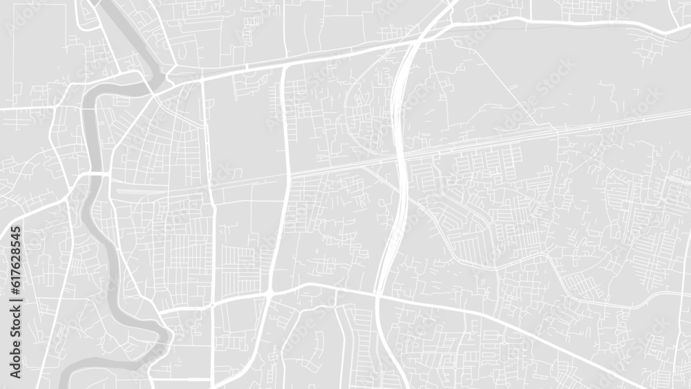 Background Tangerang map, Indonesia, white and light grey city poster. Vector map with roads and water. Widescreen proportion, flat design roadmap.