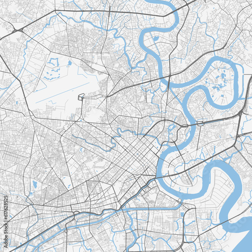 Ho Chi Minh map. Detailed map of Ho Chi Minh city administrative area. Cityscape panorama illustration. Road map with highways  streets  rivers.