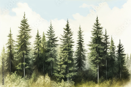 Illustration of pine trees generative AI