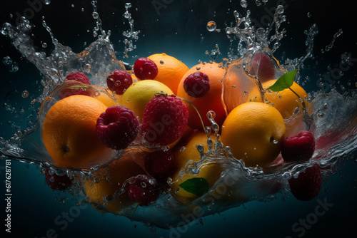 Fruit splash into the water generative AI