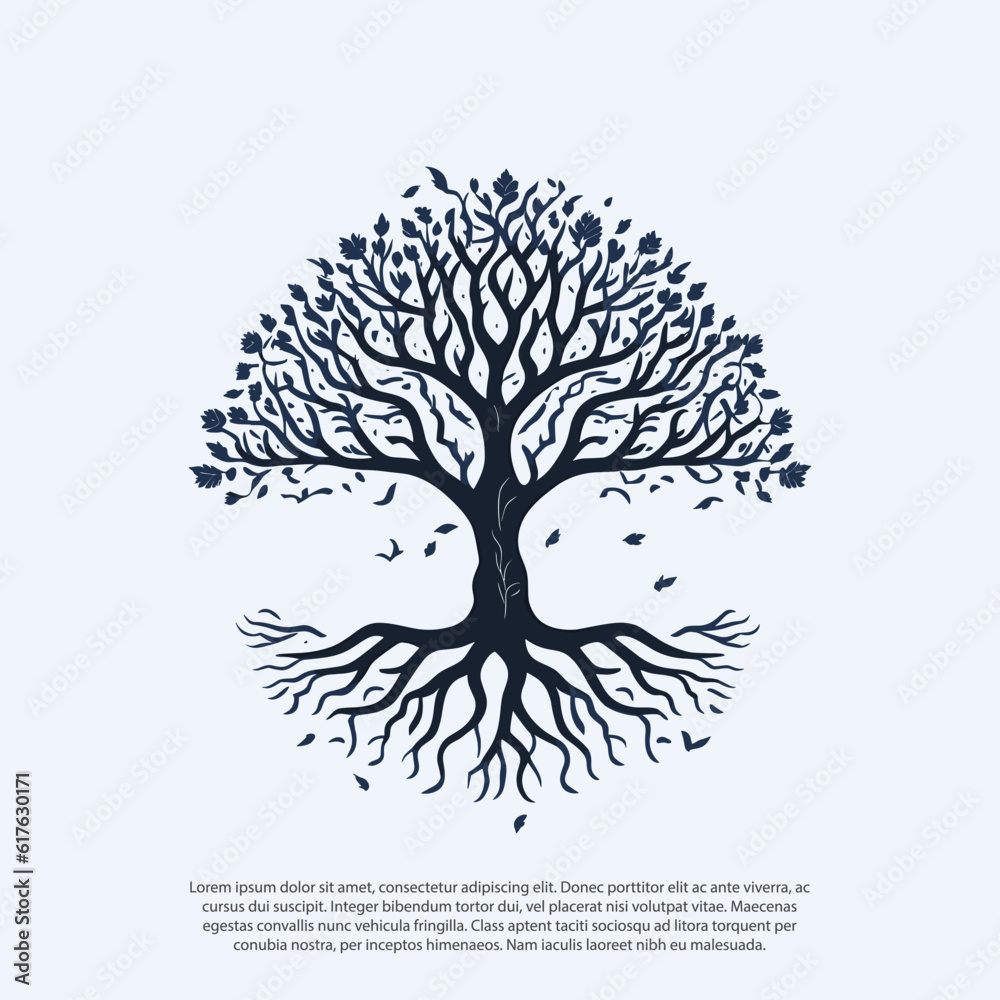 vector black tree of live icon on white background, tree with root ...
