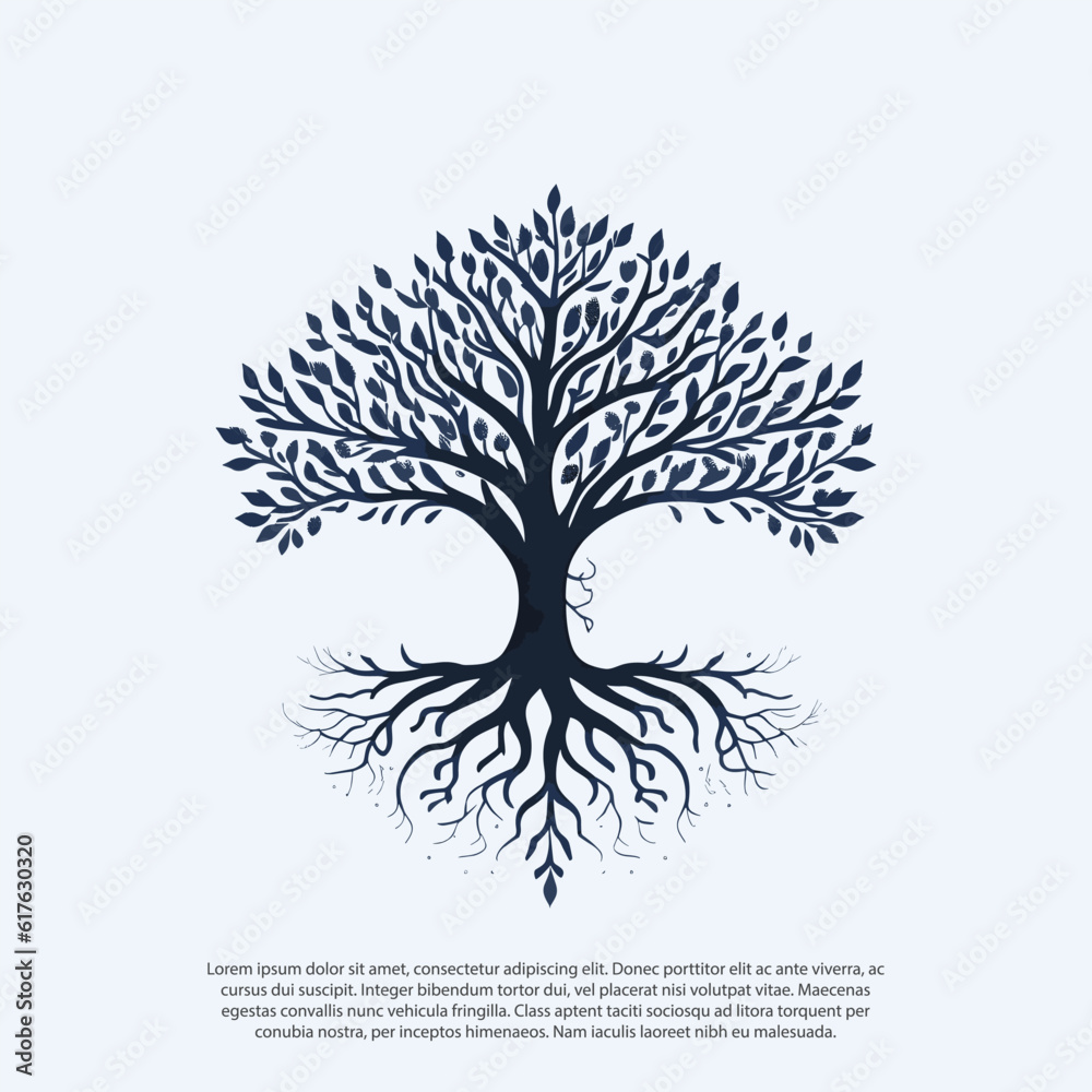 Obraz premium vector black tree of live icon on white background, tree with root, Creative vector graphic Silhouette of leaf trunks branch tree with root vector for logo or design leaf, fooliage, oak