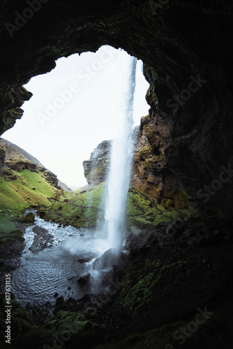 View of Kvernufoss waterfall in South Iceland