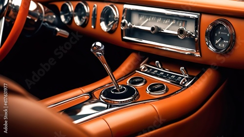 Luxurious leather interior of a retro car control panel © AV Creations
