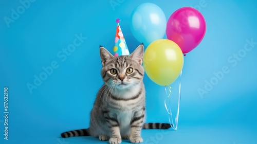 Fototapeta Naklejka Na Ścianę i Meble -  animal cat and dog birthday balloons celebration