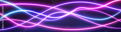 Neon audio voice frequency wave and abstract sound light vector background. Radio pulse effect curve design. Volume music track line vibrant motion illustration. Electronic record led graph chart
