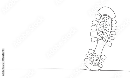 Male footprint isolated on white background. One line continuous footprint  vector illustration. Outline, line art silhouette
