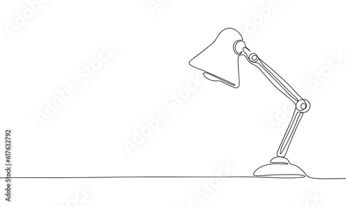 Table lamp isolated on white background. One line continuous interior lamp vector illustration. Outline, line art silhouette