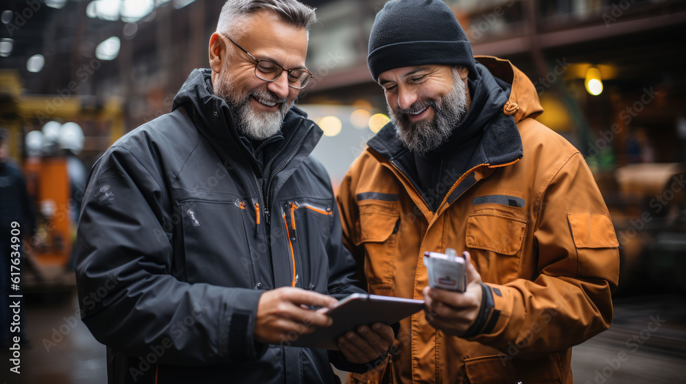 Header and worker are looking at a tablet