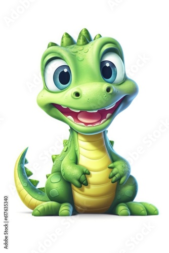 Cute baby Alligator in Cartoon Style on white background - generative AI