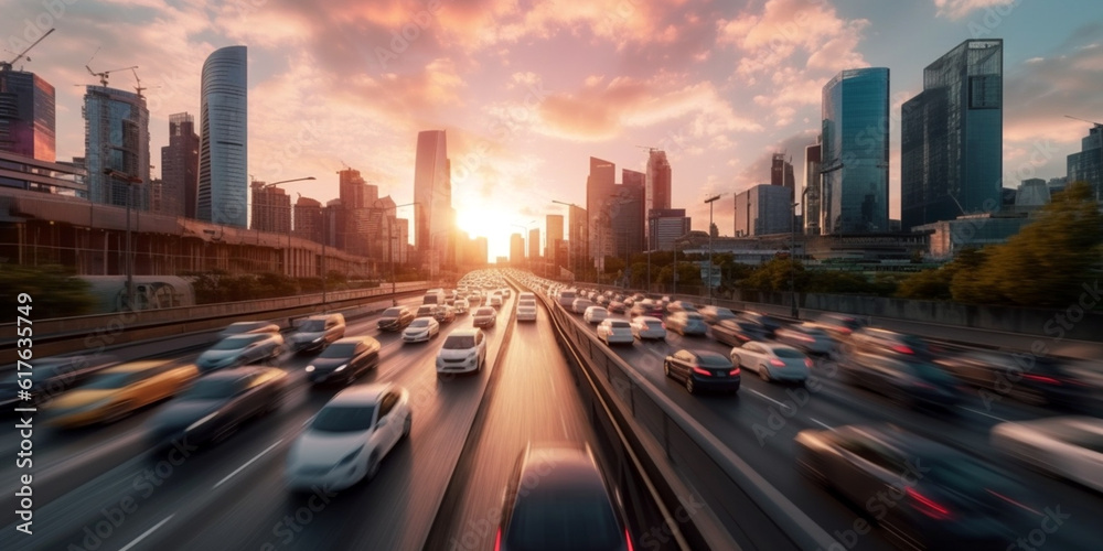 Fototapeta premium Feierabend Verkehr auf den Straßen, generative AI