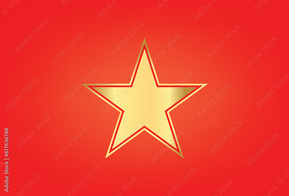 Golden star icon with golden edges on red background. Golden star icon with golden edges on red background.