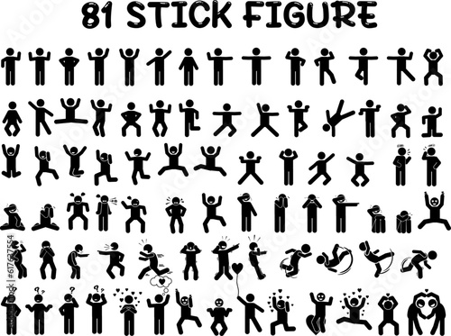 81 stick figure set, pictogram, stickman. Fototapeta