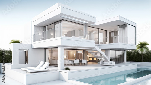 3D rendered mockup of a luxury  real estate property for realtors ads and prints - Generative AI © RobertNyholm