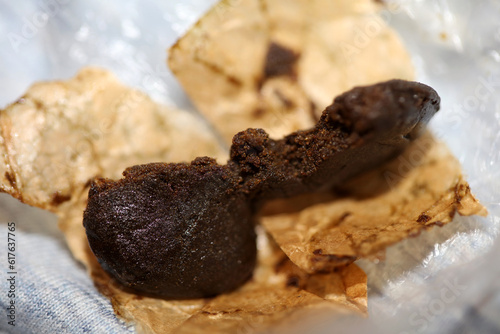 Billede på lærred Details of medical marijuana nepalese high thc brown charas close up bio cannabi