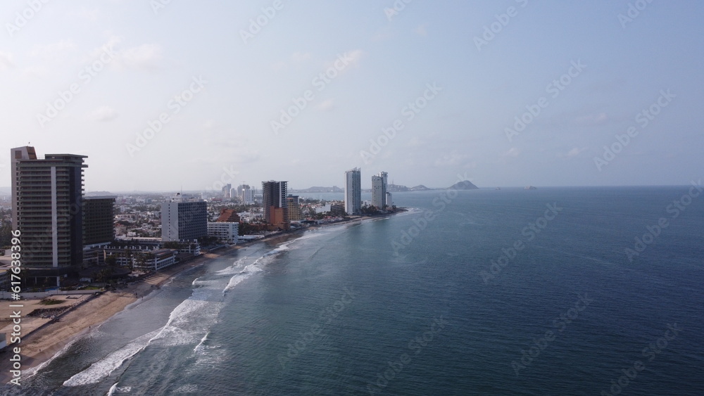 Naklejka premium photography with drone of a morning in mazatlan beach sinaloa mexico