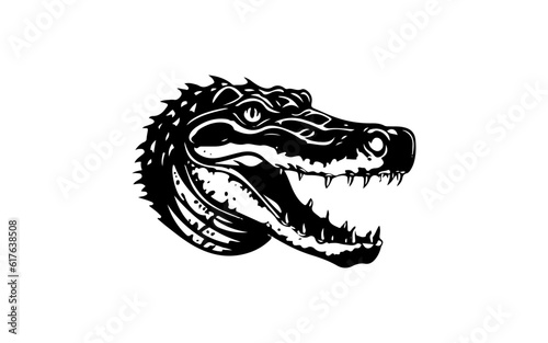 Head of crocodille shape isolated illustration with black and white style for template. © Roni