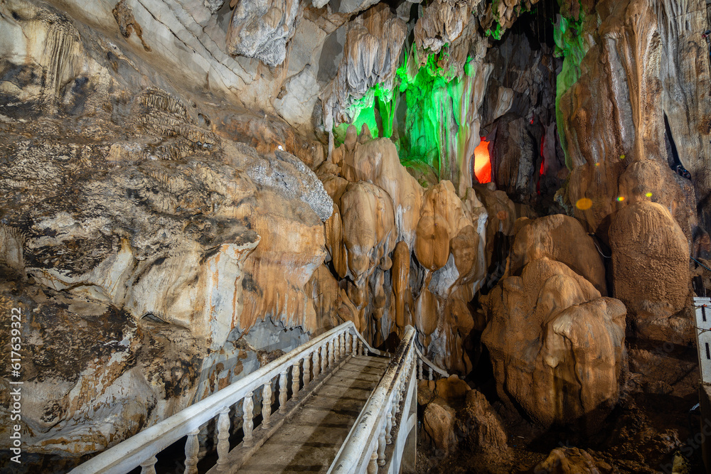 amazing indoor view of phu kham cave in vang vieng, laos