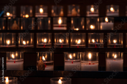 Candles lit in a Catholic church