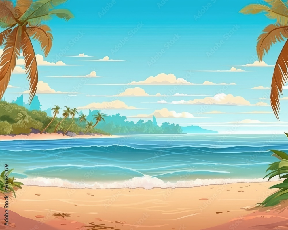 Fototapeta premium A web banner with tropical beach and nature background. (Illustration, Generative AI)