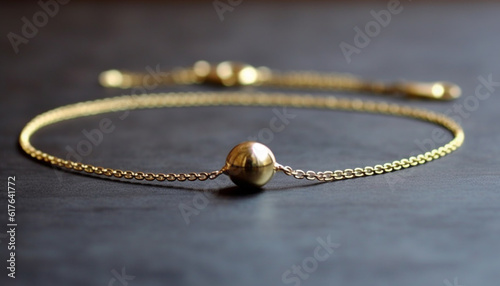 Shiny gold necklace with gemstone sphere and metallic chain decoration generated by AI