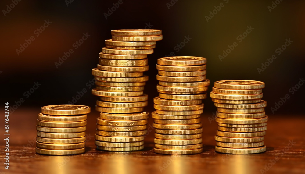 Stacks of gold and copper coins symbolize financial prosperity generated by AI Stacks of gold and copper coins symbolize financial prosperity generated by AI