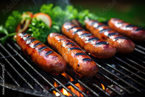 marinade and grilled sausages, transparent background (PNG). Generative AI.