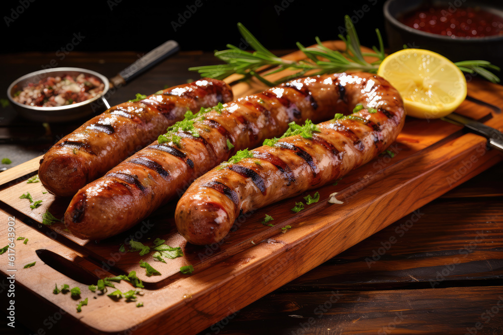 marinade and grilled sausages, transparent background (PNG). Generative AI. marinade and grilled sausages, transparent background (PNG). Generative AI.