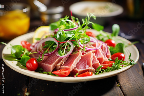 Fresh tuna raw with vegetable salad,generative.ai