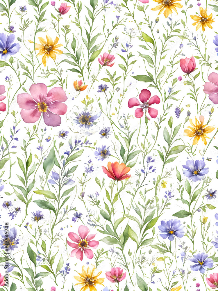 Watercolor of wild flowers seamless patterns,generative ai