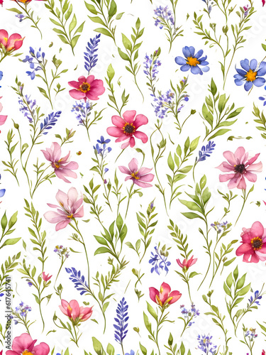 Watercolor of wild flowers seamless patterns,generative ai