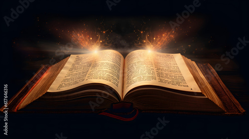 Shining Holy Bible - Ancient Book banner, illuminated message,