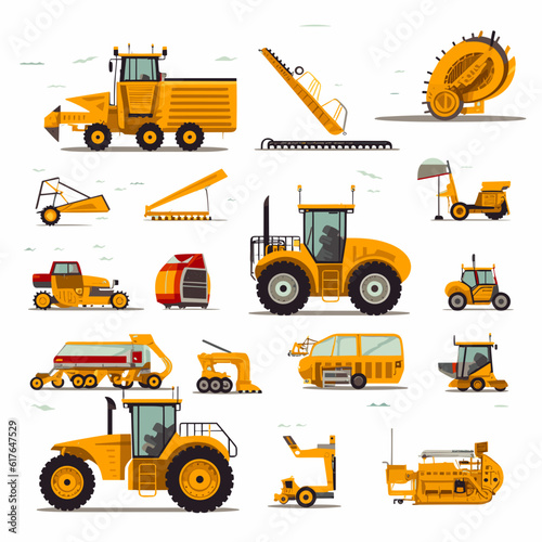 Agrarian Aid: Harvesting Equipment in Vector Cartoon Style