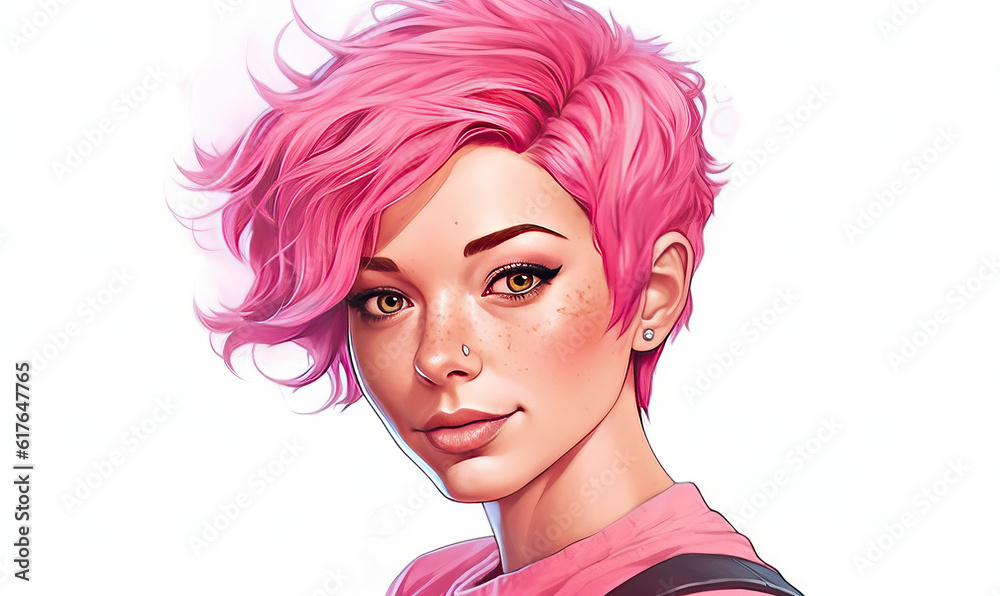 Anime-style Teenage Girl Portrait - Pink Hair. Created using generative AI tools