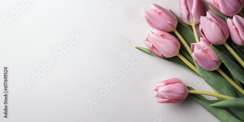 Beautiful tulip top view, illustration for product presentation template, copy space background.