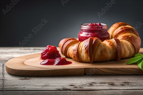 strawberry jam on a wooden table 