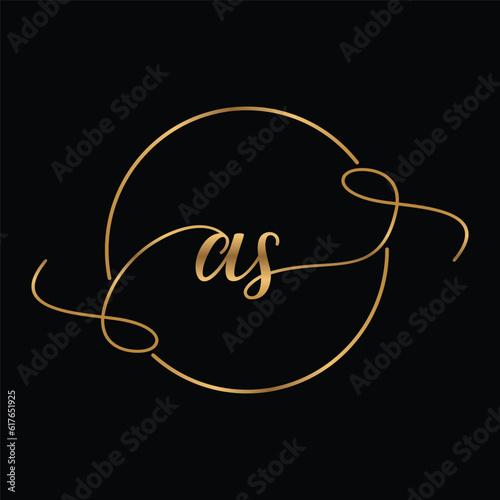 AS Golden Initial Handwriting Minimalist Logo Design
