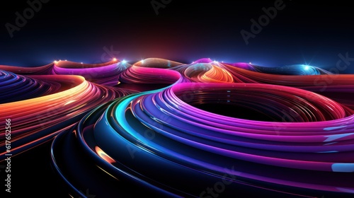 Colored lines representing a virtual loop in an image of interlocking circular shapes. These lines symbolize the journey in an unlimited digital world. Created with Generative AI