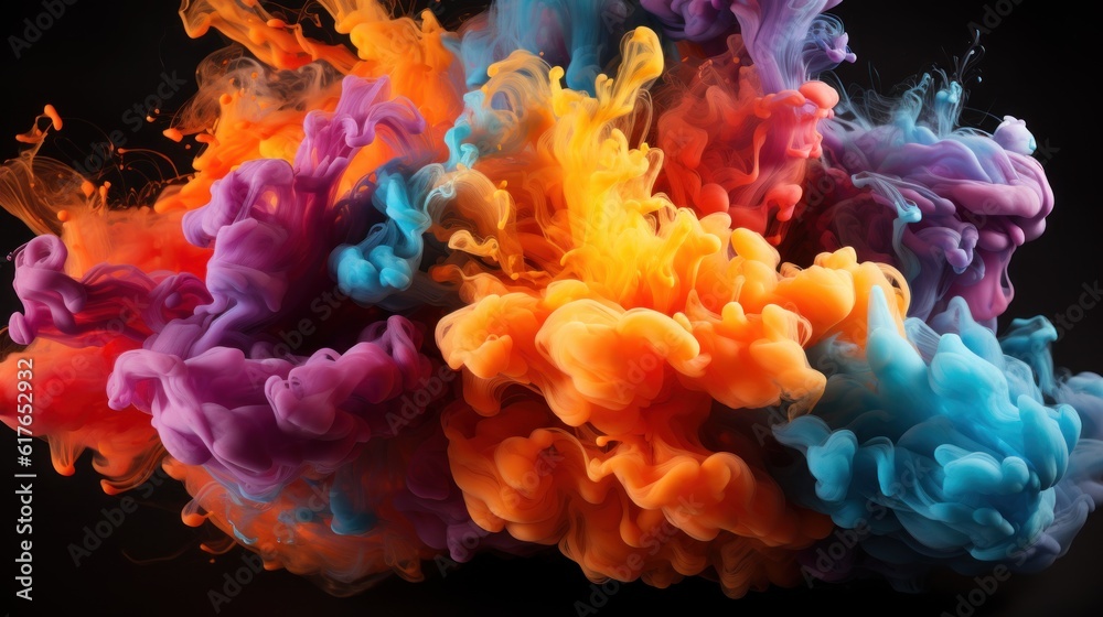 Colorful smoke clouds resembling a virtual world in a digital image. These clouds create an energetic atmosphere that represents the flow of information and data. Created with Generative AI