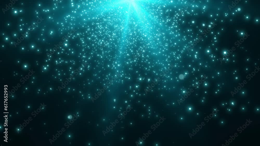 falling blue glitter particles background of blue light. Seamless loop.
