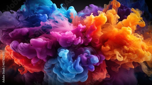 Colorful smoke clouds resembling a virtual world in a digital image. These clouds create an energetic atmosphere that represents the flow of information and data. Created with Generative AI